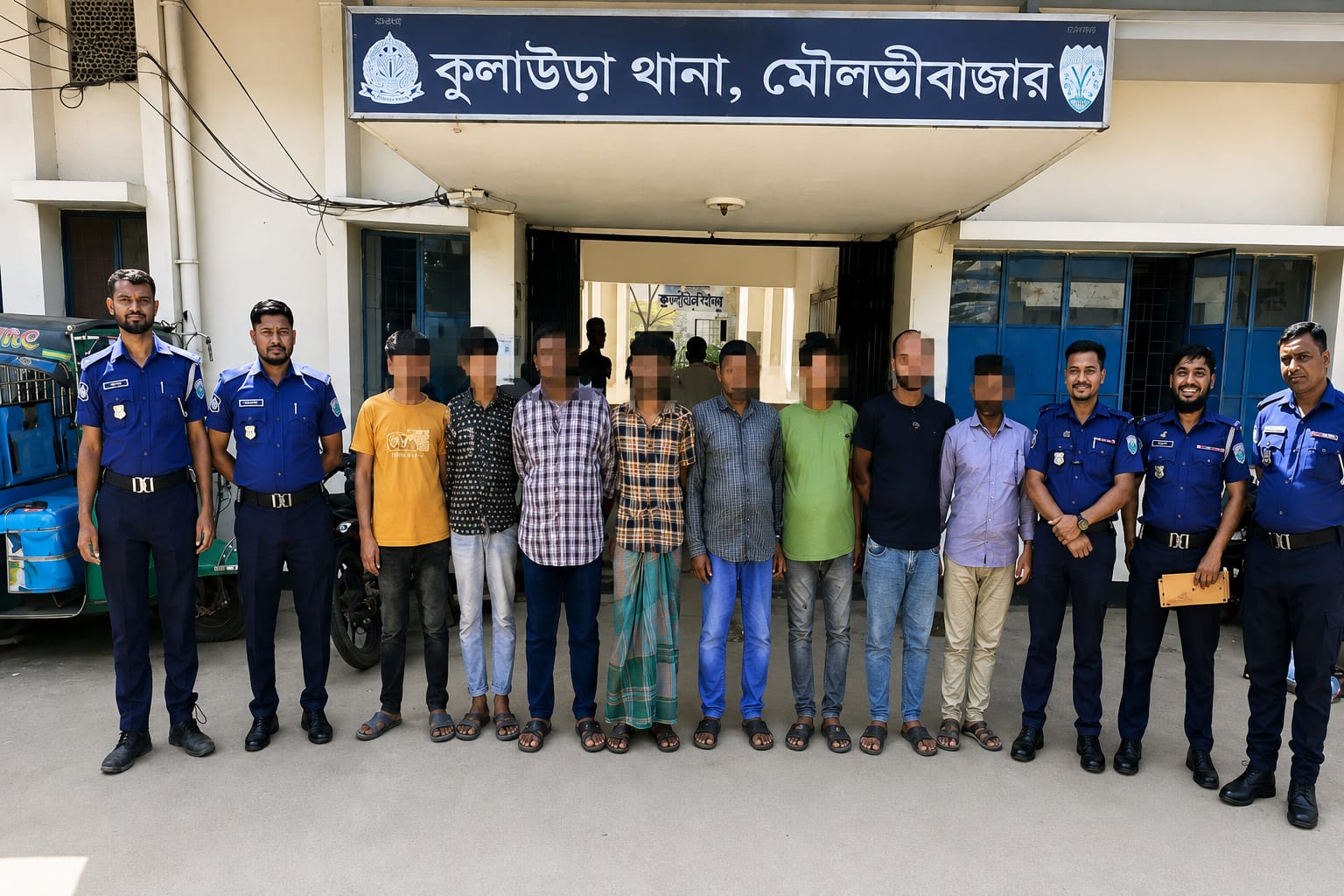 কুলাউড়ায় পুলিশের অভিযানে সাজাপ্রাপ্ত আসামী সহ গ্রেপ্তার ৮