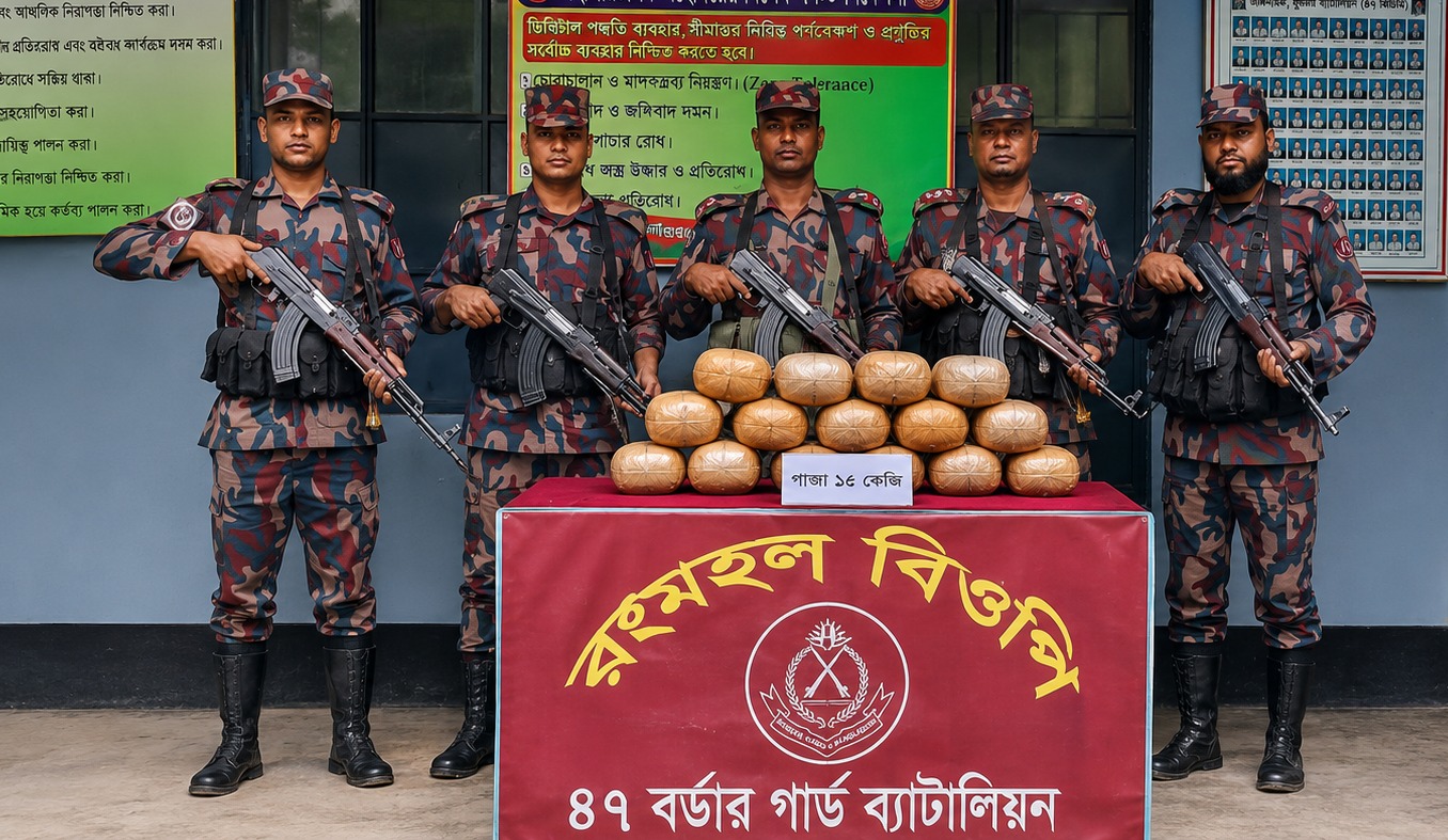কুষ্টিয়ায় বিজিবির বড় ধাক্কা: পৌনে ৬ কোটি টাকার অবৈধ জাল ও গাঁজা জব্দ